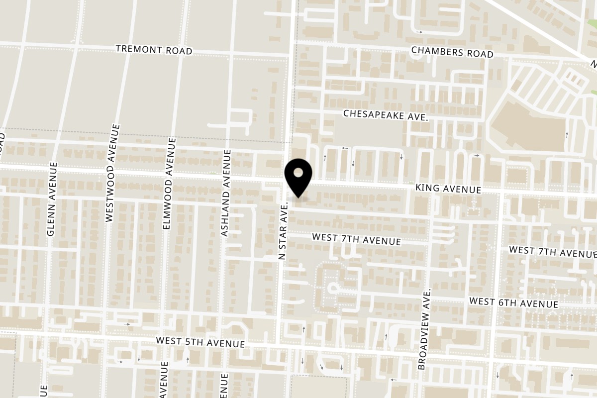 Map showing the location of Mama Mimi's Take 'N Bake Pizza Grandview on 1565 King Ave in Columbus